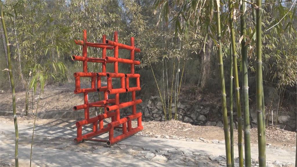 金門植物園雙囍裝置藝術添過年氣氛警語藏彩蛋「攀爬者註定單身」