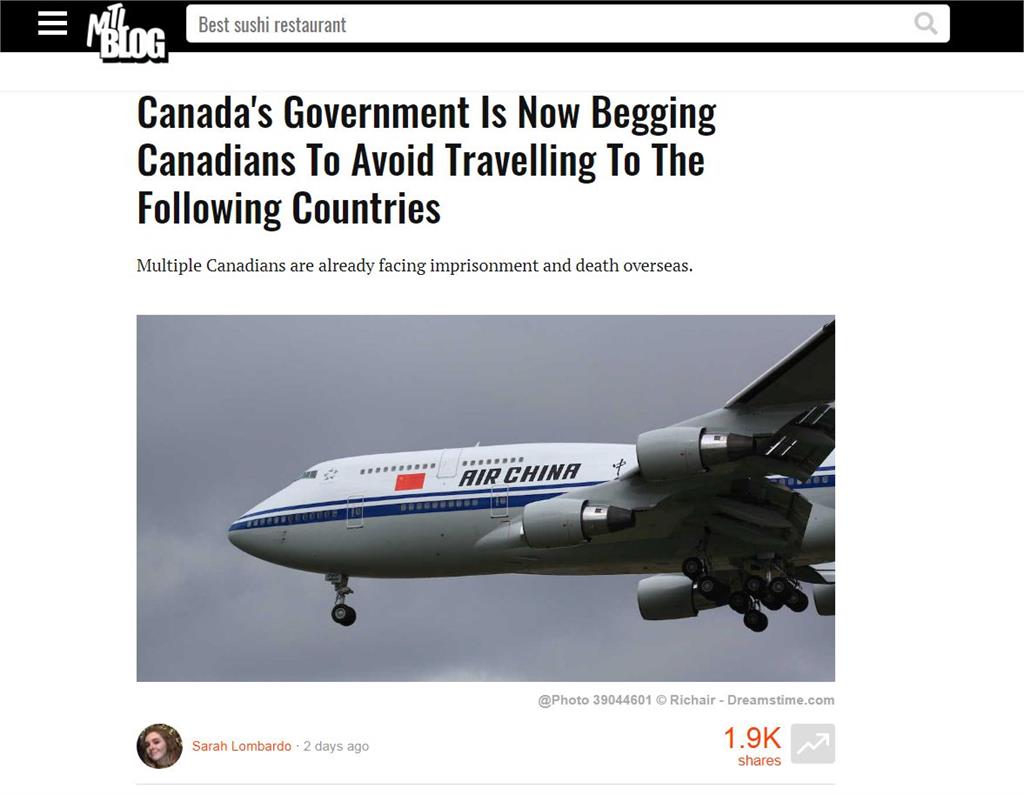 China是中華還是中國？加拿大旅遊警告誤植華航照片