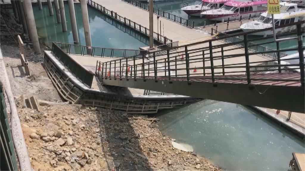 日月潭水位上升了　但...碼頭引橋與浮排互相擠壓受損