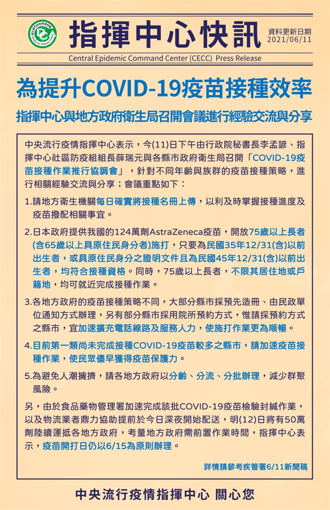 快新聞／徐耀昌稱指揮中心緊急通知6/15開放接種疫苗　被網友嗆「根本甩鍋給中央」
